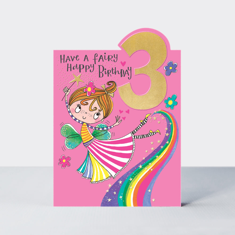 Tiptoes - Age 3 Girl - Fairy  - Birthday Card