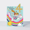 Tiptoes - Age 4 Girl On Unicorn  - Birthday Card
