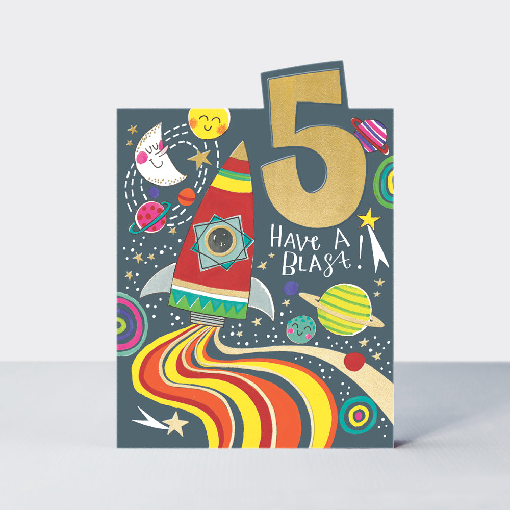 Tiptoes - Age 5 Boy - Rocket  - Birthday Card