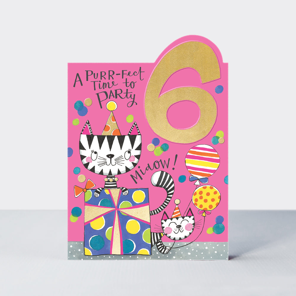 Tiptoes - Age 6 Girl - Cats  - Birthday Card