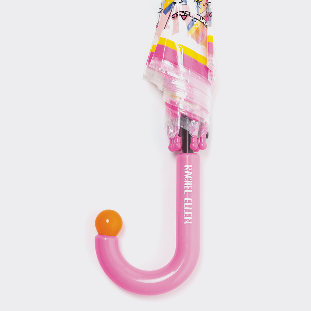 Fairy ballerina umbrella pink curved handle with auto-open button and grip"