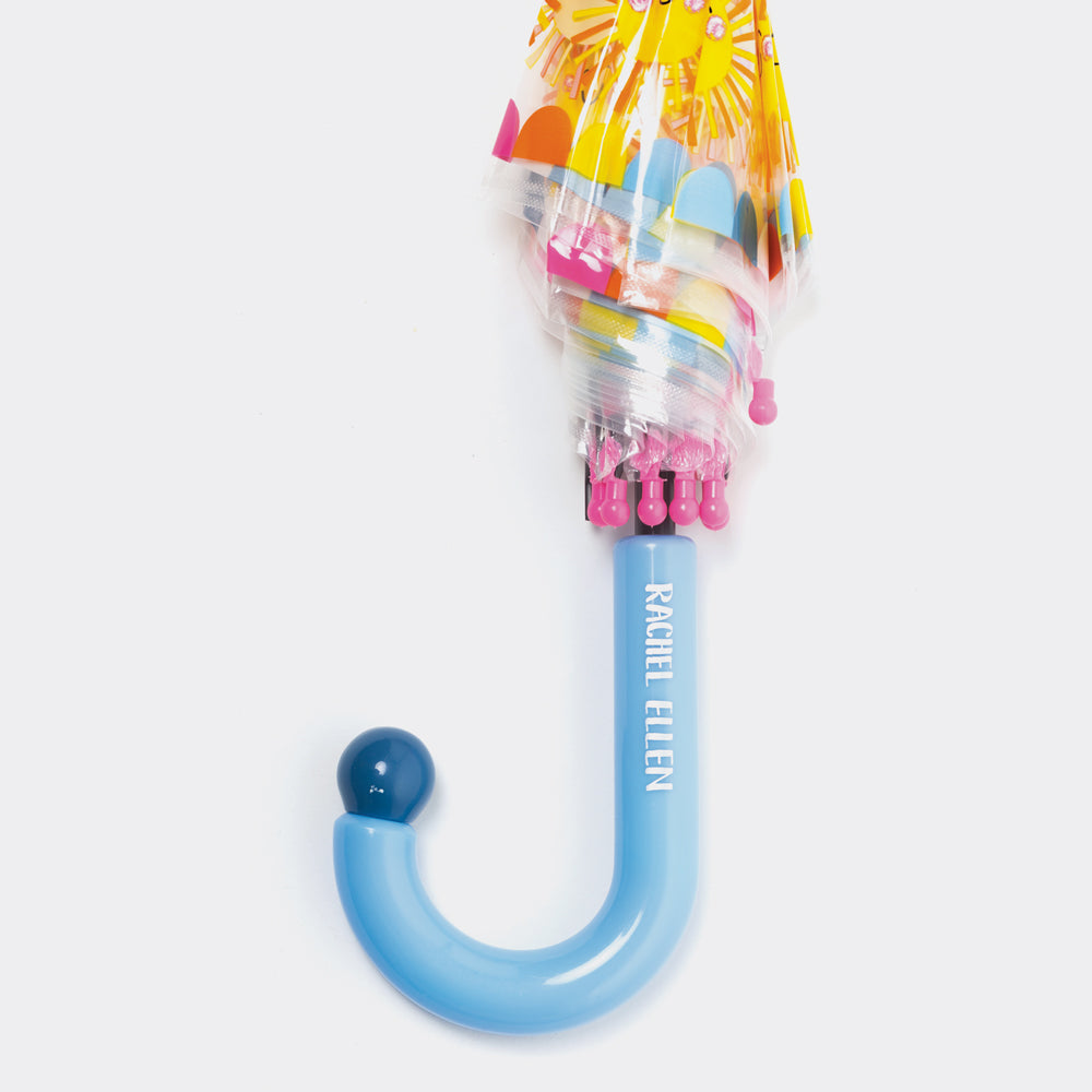 Sun rainbows and clouds umbrella blue curved handle