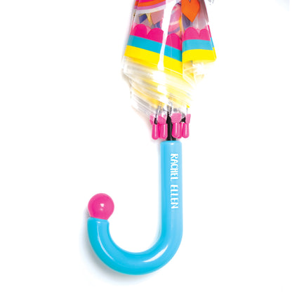 Girl power umbrella turquoise curved handle with auto-open button