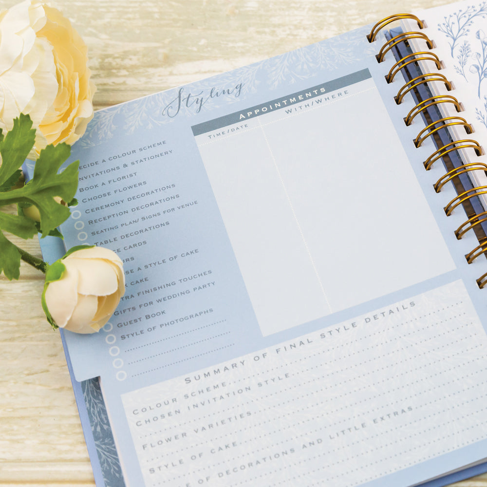 Powder Blue Wedding Planner Book | Undated Organiser with Gold Foil &amp; Checklists