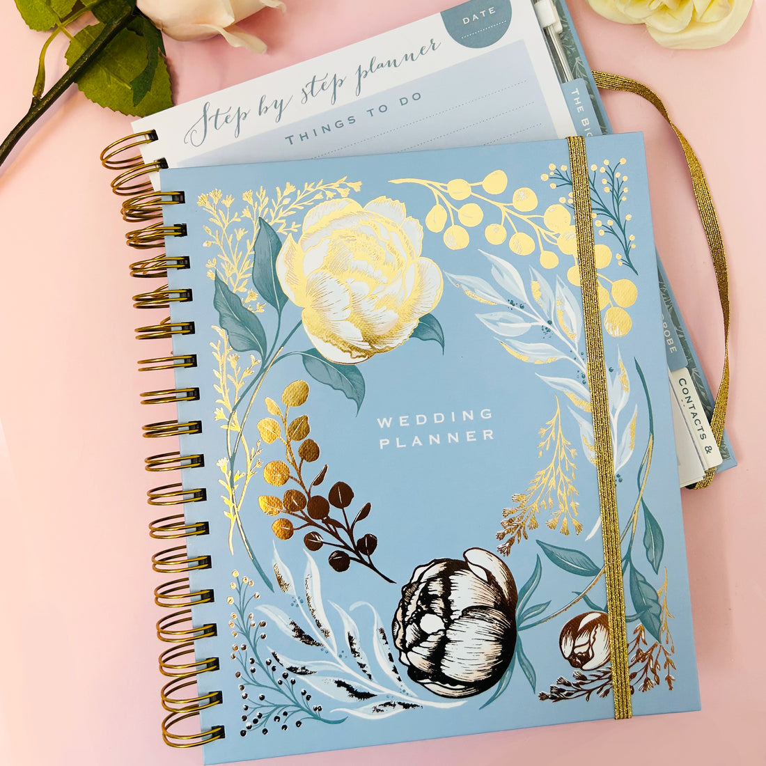 Powder Blue Wedding Planner Book | Undated Organiser with Gold Foil &amp; Checklists