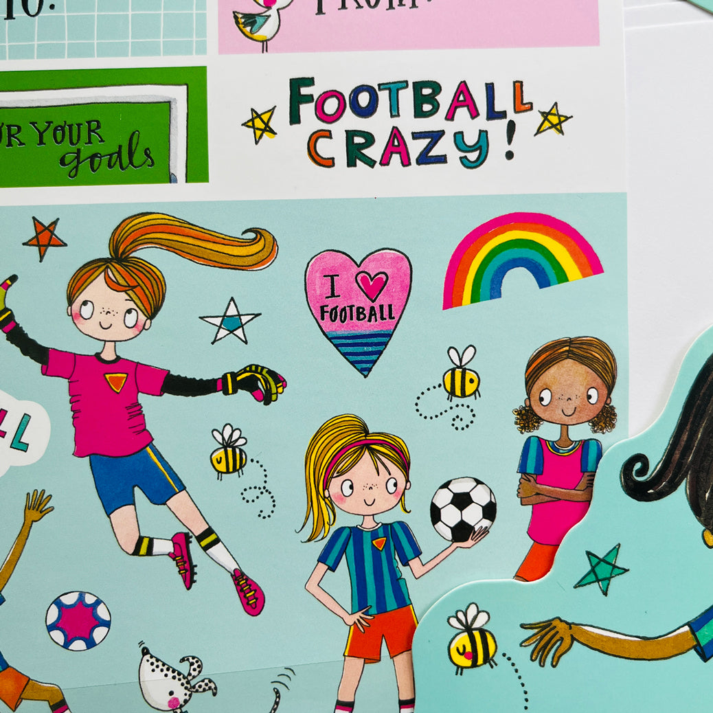 Girls football stickers sheet for writing set, Football Crazy theme