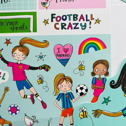 Girls football stickers sheet for writing set, Football Crazy theme