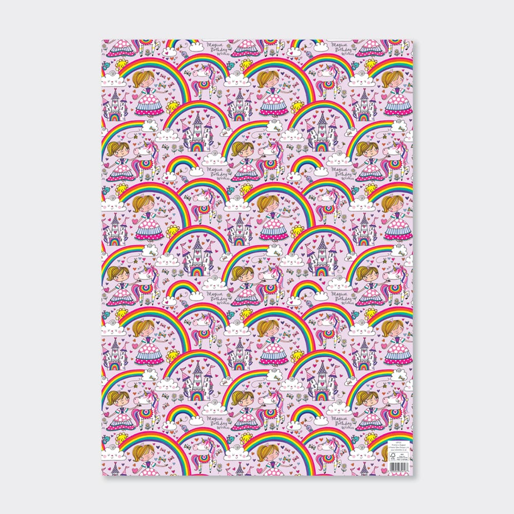 Gift Wrap Sheet  - Princess &amp; Rainbows