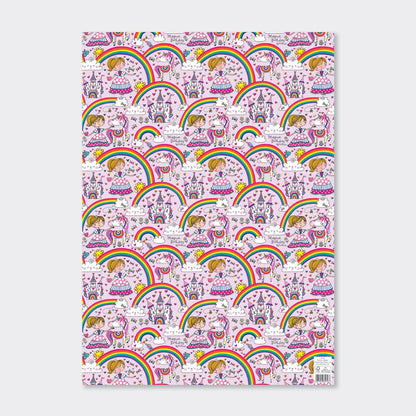 Gift Wrap Sheet  - Princess &amp; Rainbows