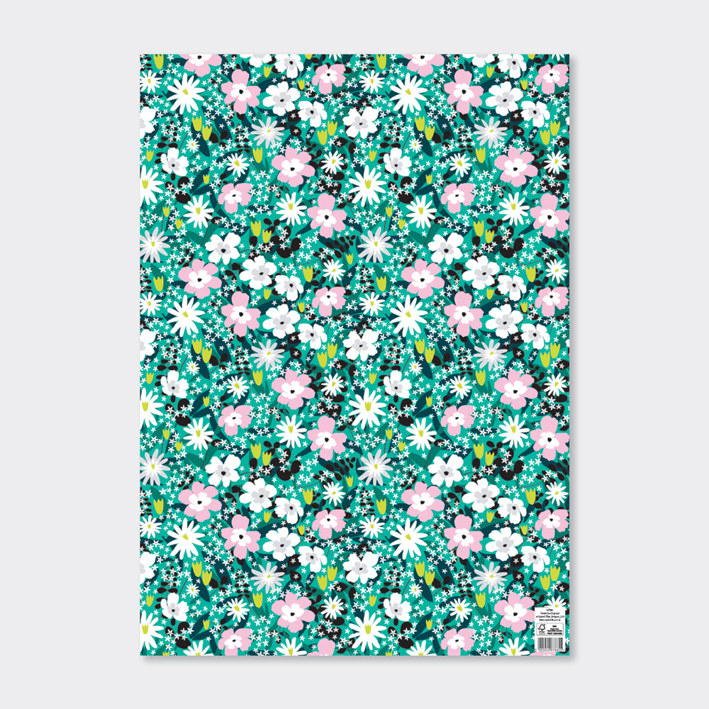 Gift Wrap Sheet  -Teal Floral