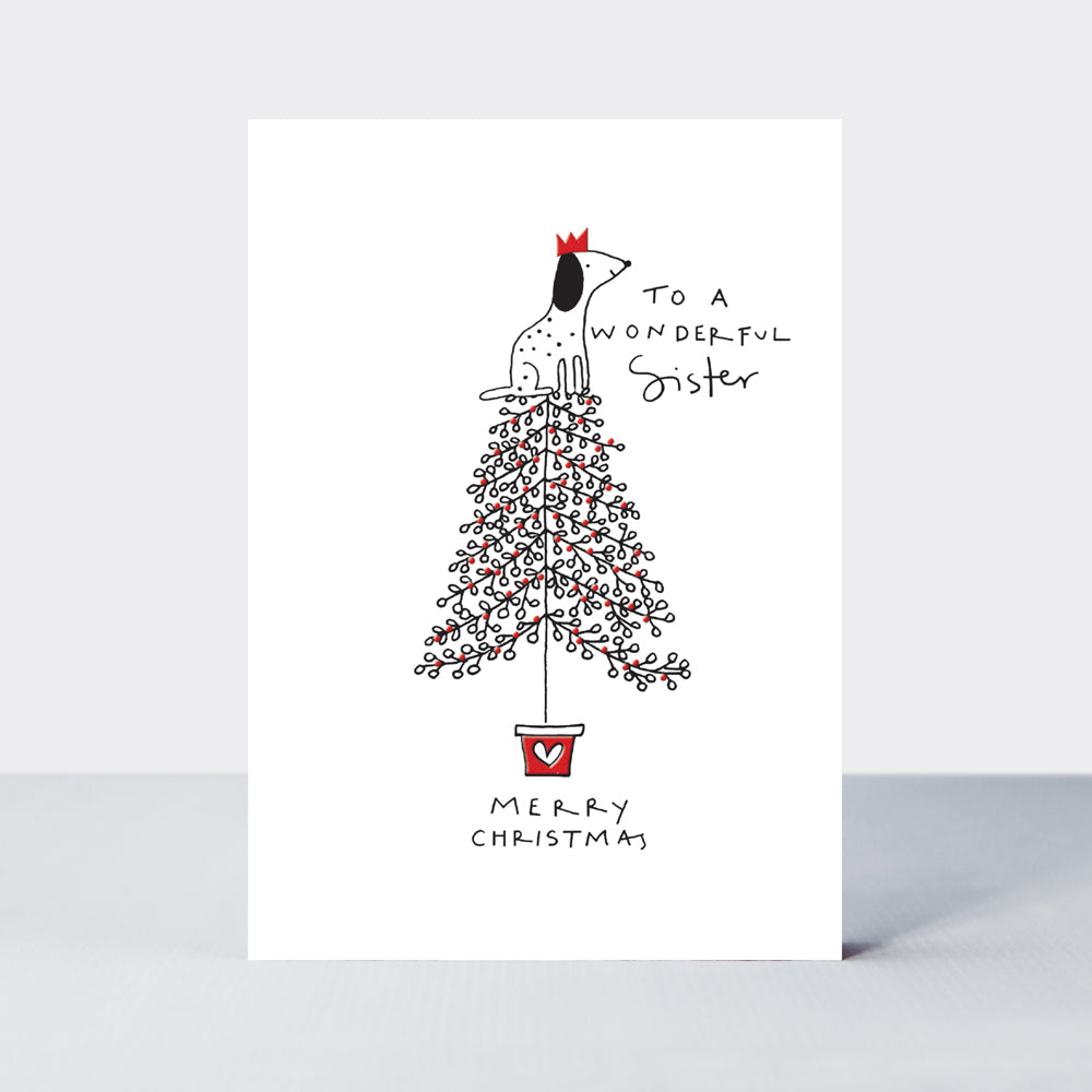 Almond - Sister/Dog In A Christmas Tree Christmas Card