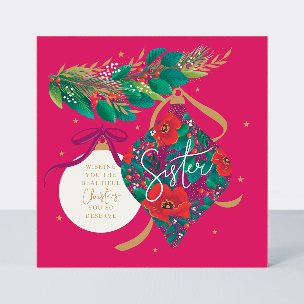 Cosy Christmas - Sister/Baubles - Greetings Card