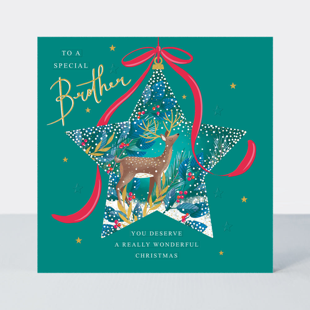 Cosy Christmas - Special Brother/Reindeer In A Star - Greetings Card