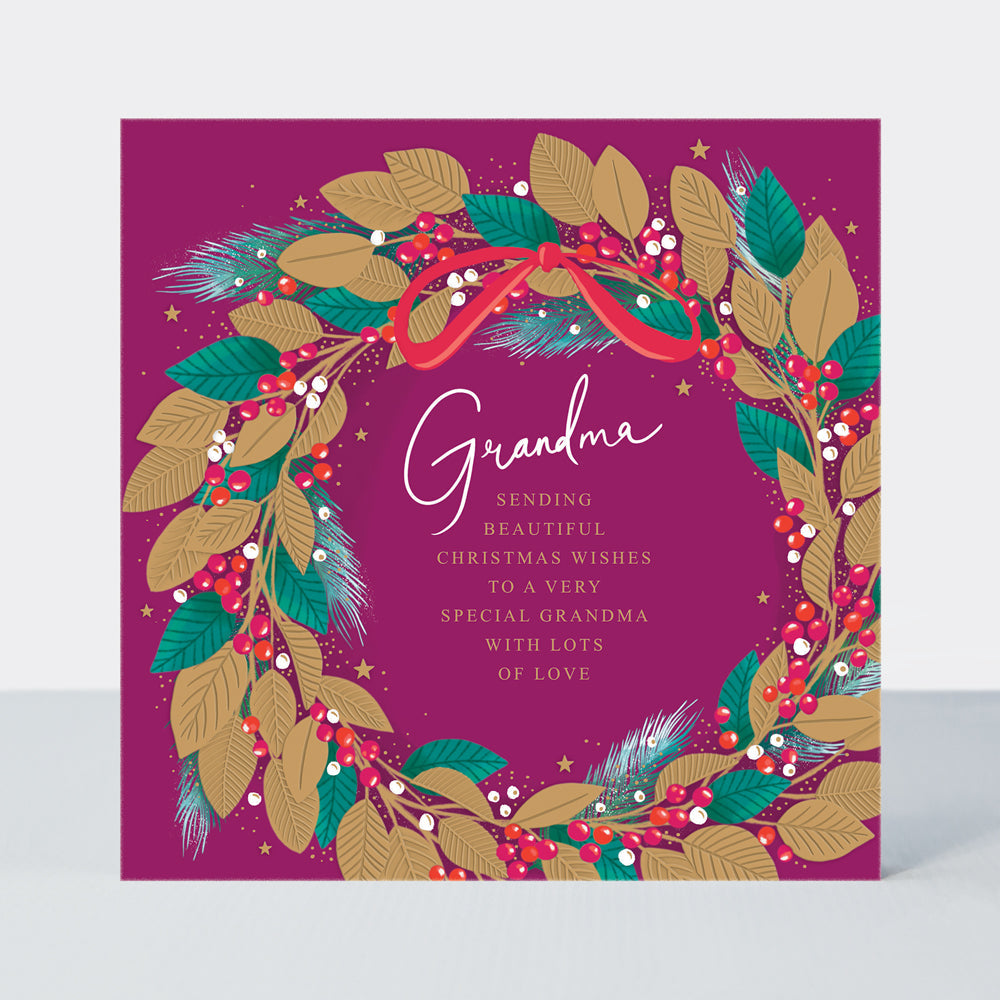 Cosy Christmas - Grandma/Wreath - Greetings Card
