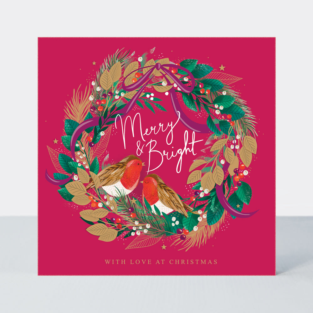 Cosy Christmas - Robins On A Wreath - Greetings Card
