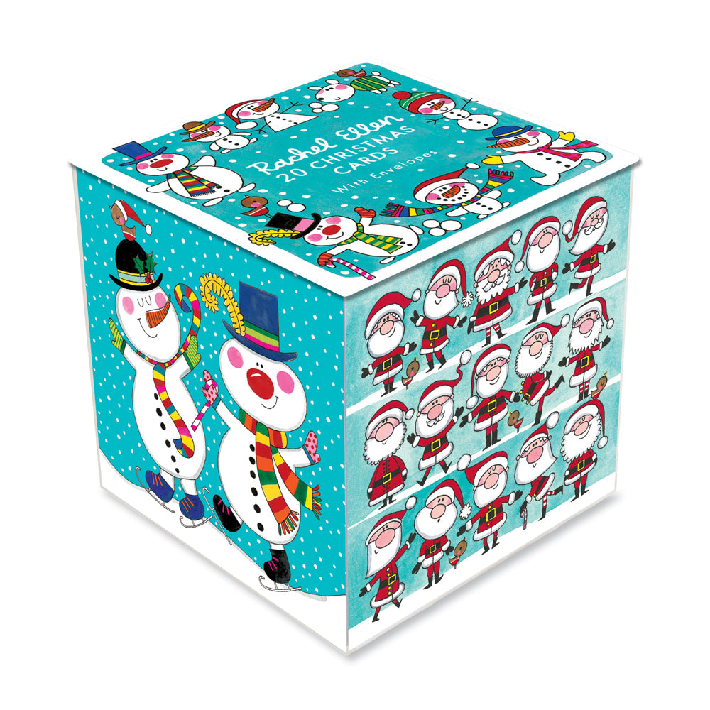 Christmas Cube - Santa, Snowmen &amp; Reindeer - Box of 20 Cards