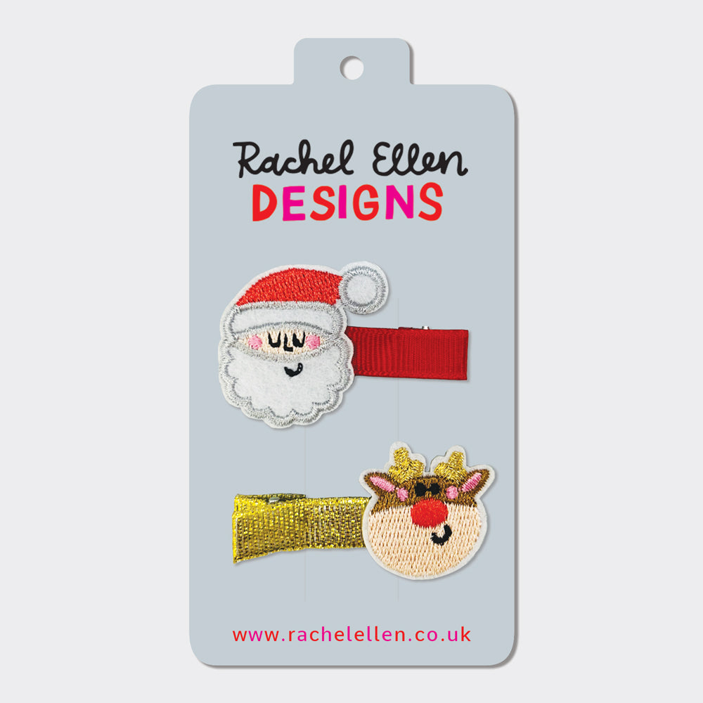 Kid's Christmas Hair Clips - Santa & Rudolph