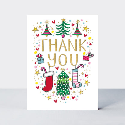 Christmas Thank You Notecards - Tree &amp; Stockings - Pack of 10 with Envelopes