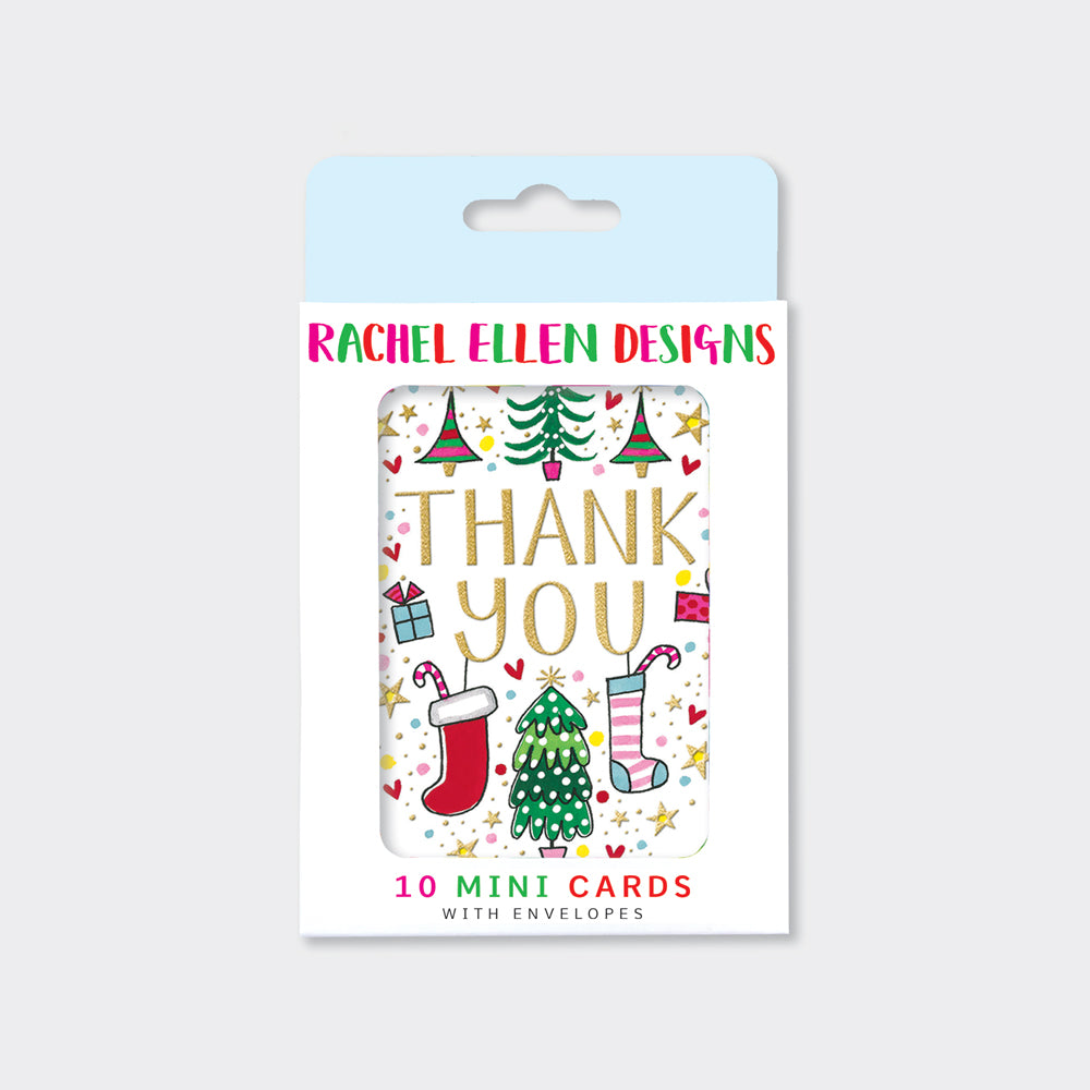 Christmas Thank You Notecards - Tree &amp; Stockings - Pack of 10 with Envelopes