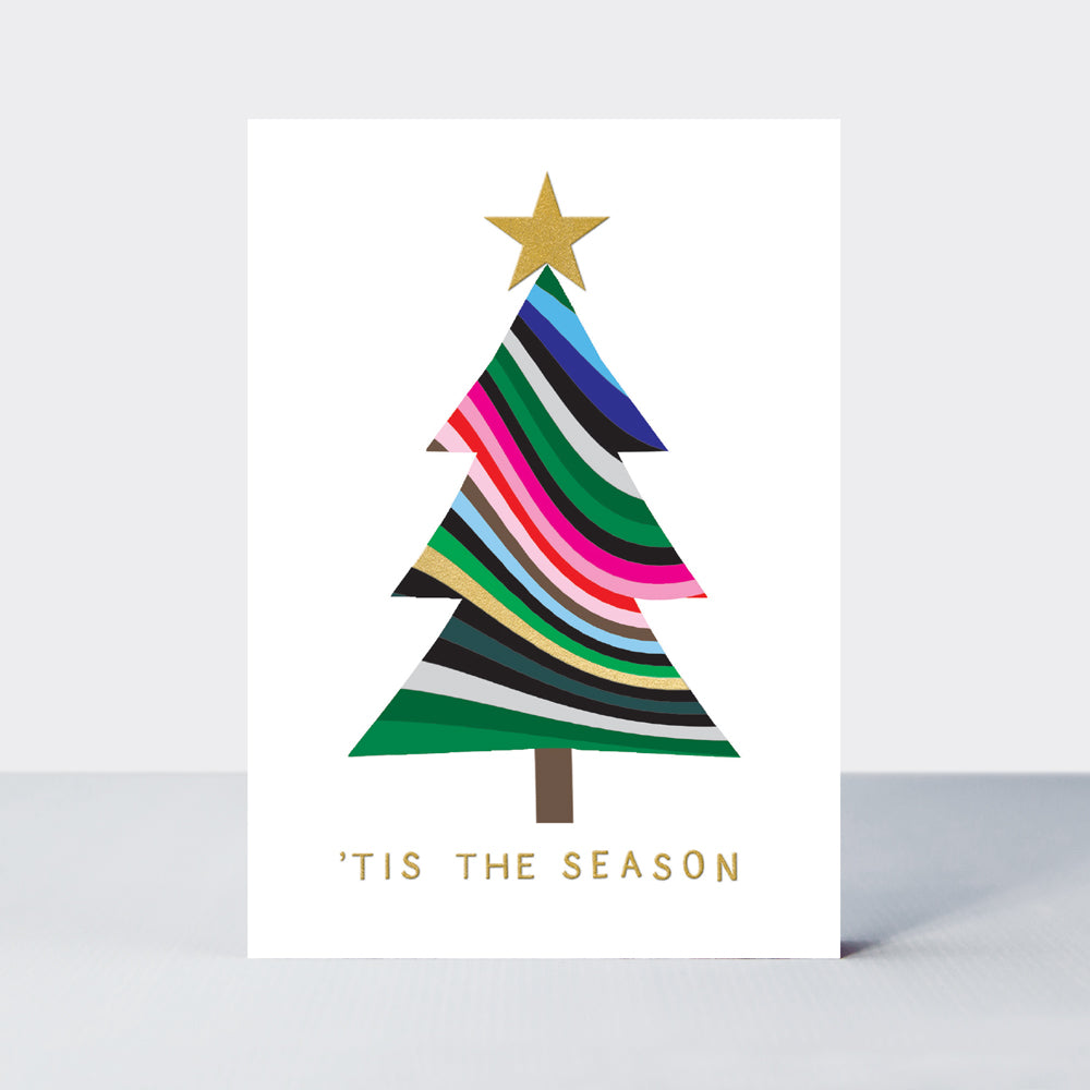 Christmas Card  - 'Tis The Season - Colourful Tree -Evergreen