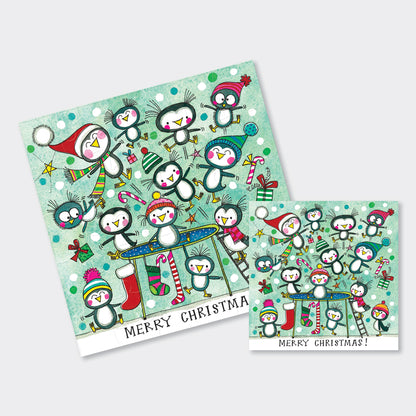 Christmas Jigsaw Cards - Penguins On Trampoline