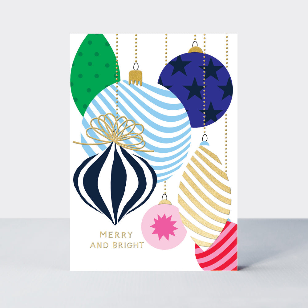 Joy - Merry &amp; Bright/Colourful Baubles Christmas Card