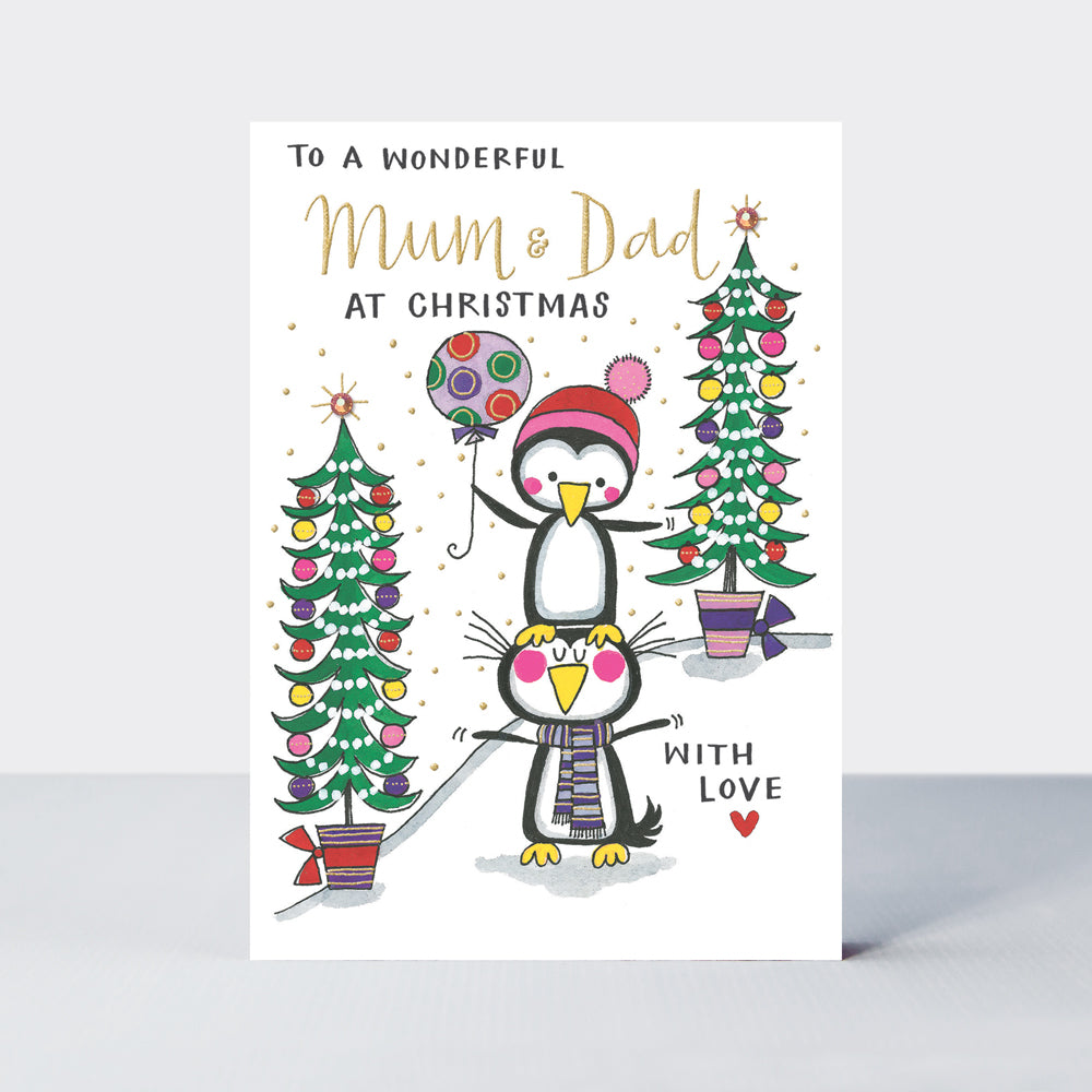 Sugar Plum - Wonderful Mum &amp; Dad/Penguins - Greetings Card