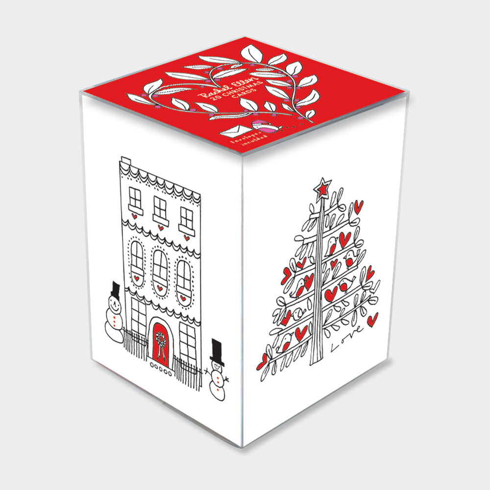 Mini Christmas Card Box - Contemporary Red &amp; White Festive Designs - Set of 20