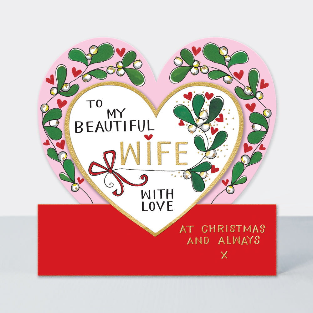 Christmas Card Side by Side - Beautiful Wife/Mistletoe Heart