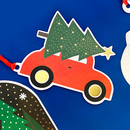 Pack of 4 Gift Tags - Christmas Tree &amp; Car