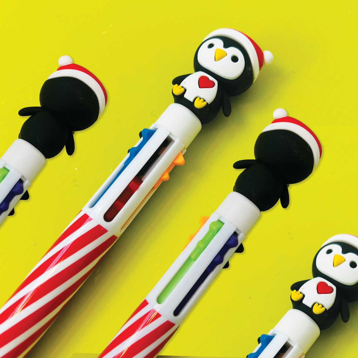 Six Colour Ballpoint Christmas Pen - Penguin Topper