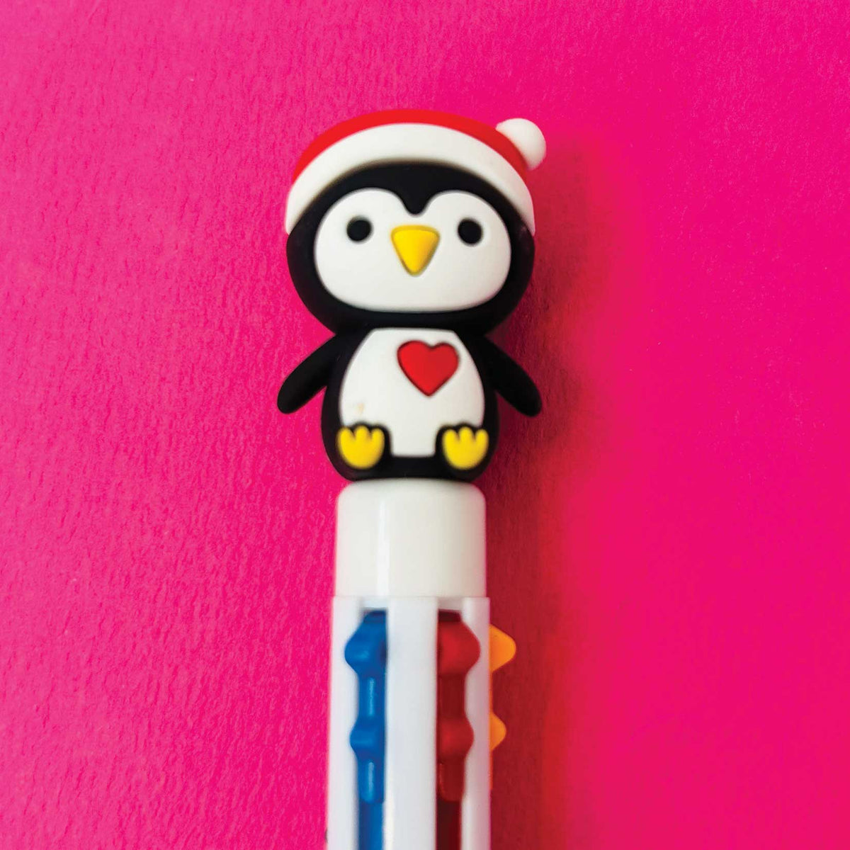 Six Colour Ballpoint Christmas Pen - Penguin Topper