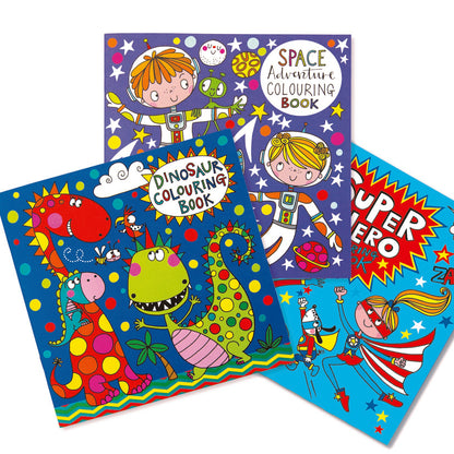 Dinosaurs, Space &amp; Superheroes Colouring Book Set of 3