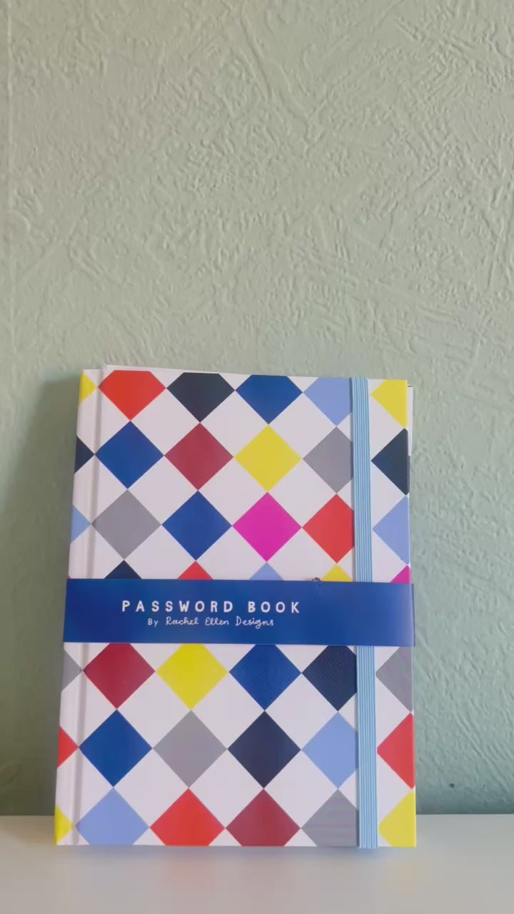 Discreet Password Book | Multicolour Diamond Pattern Organiser for Logins