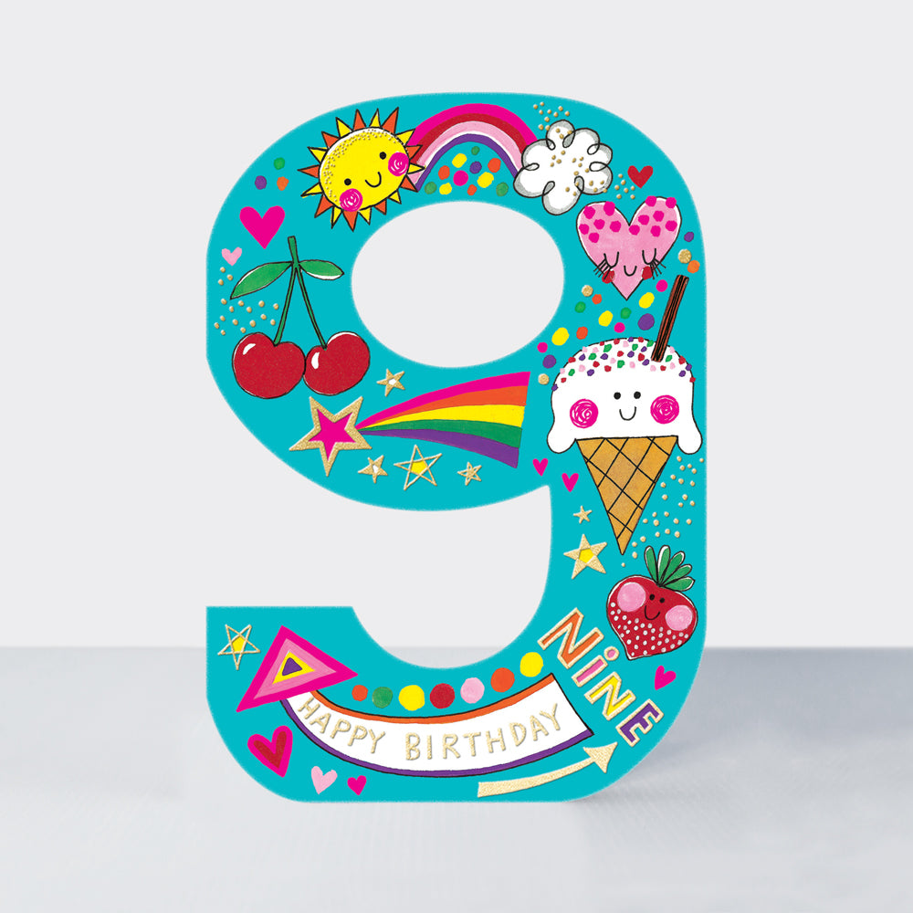 Cookie Cutters - Age 9 Ice Cream &amp; Cherries  - Birthday Card