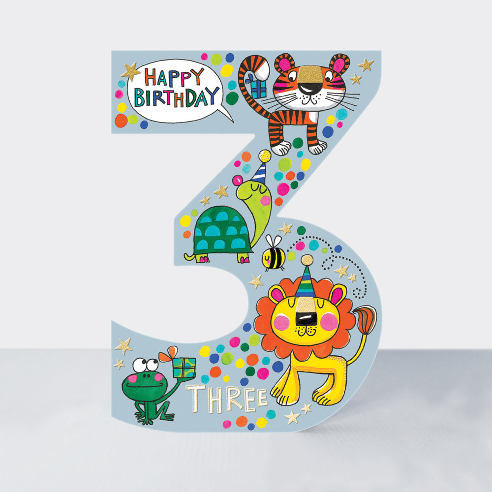 Cookie Cutters - Age 3 Lion, Tiger &amp; Turtle  - Birthday Card