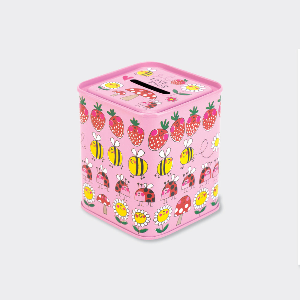 Love Bugs Ladybird Pink Kids Money Box Tin