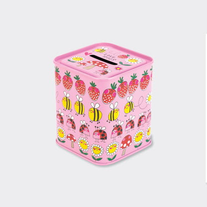 Love Bugs Ladybird Pink Kids Money Box Tin